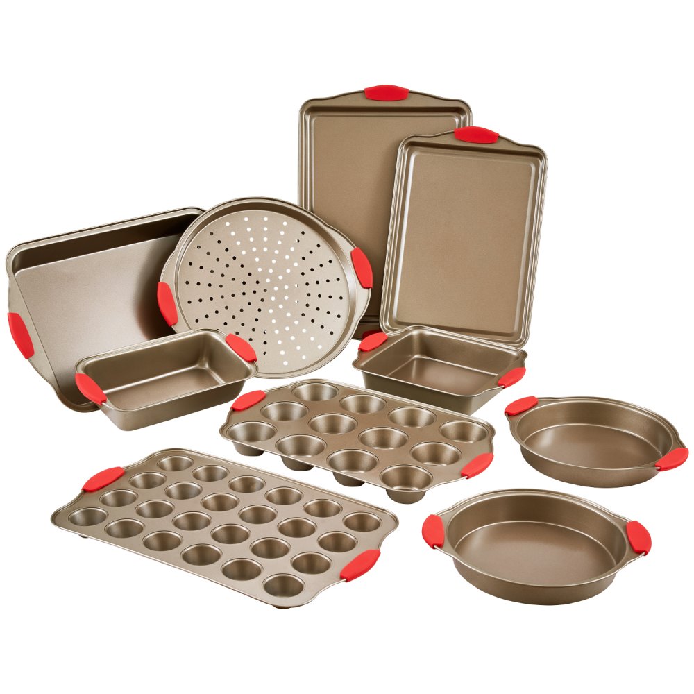 VEVOR Baking Pans Set, 10-Piece, Nonstick Carbon Steel Cookware Sheets & Trays, Stackable Kitchen Oven Bakeware Cooking Sets with Silicone Handles, Easy to Clean, for Baking Cookie Cake Muffin Bread
