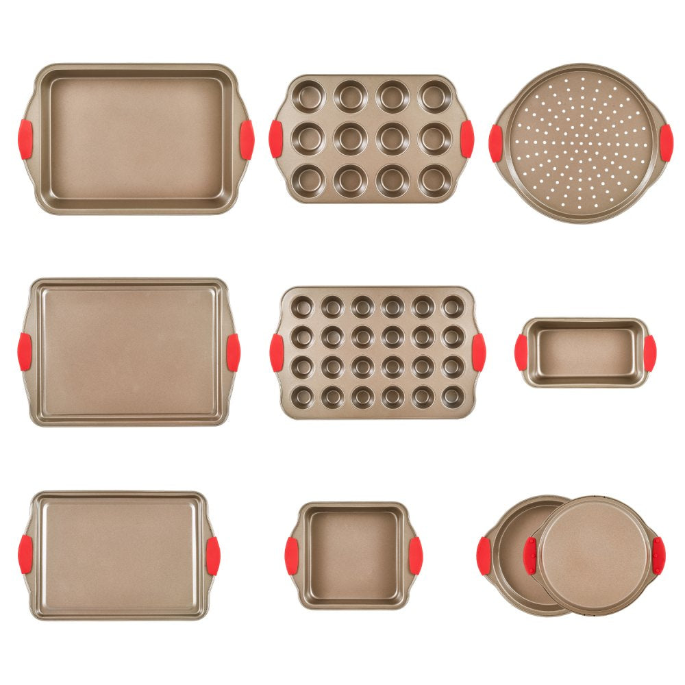 VEVOR Baking Pans Set, 10-Piece, Nonstick Carbon Steel Cookware Sheets & Trays, Stackable Kitchen Oven Bakeware Cooking Sets with Silicone Handles, Easy to Clean, for Baking Cookie Cake Muffin Bread