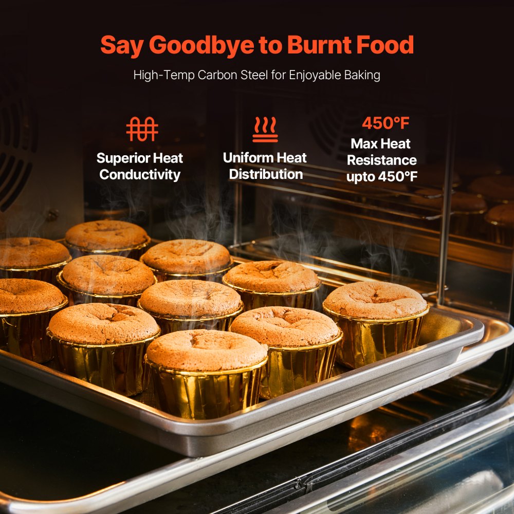 VEVOR Baking Pans Set, 3-Piece, Nonstick Carbon Steel Cookware Sheets & Trays, Stackable Kitchen Oven Bakeware Cooking Sets with Silicone Handles, Easy to Clean, for Baking Cookie Cake Muffin Bread