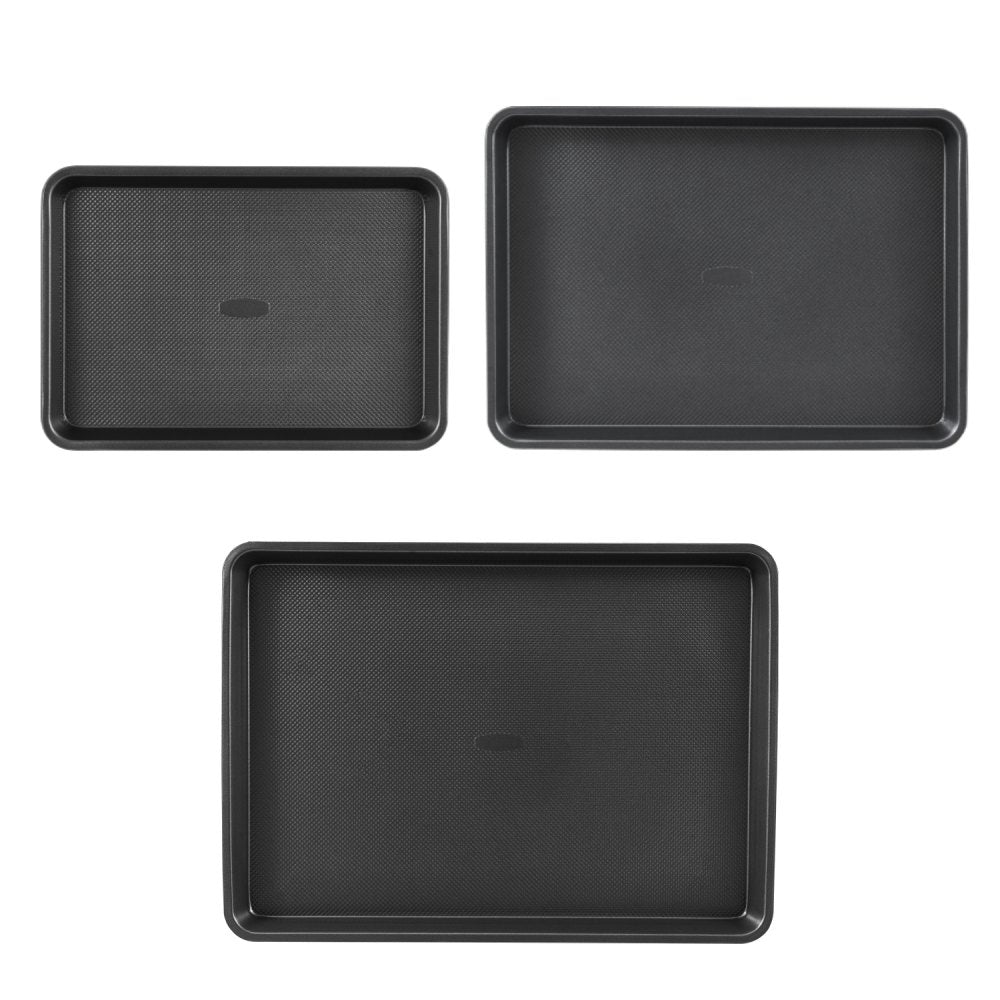 VEVOR Baking Pans Set, 3-Piece, Nonstick Carbon Steel Cookware Sheets & Trays, Stackable Kitchen Oven Bakeware Cooking Sets with Silicone Handles, Easy to Clean, for Baking Cookie Cake Muffin Bread