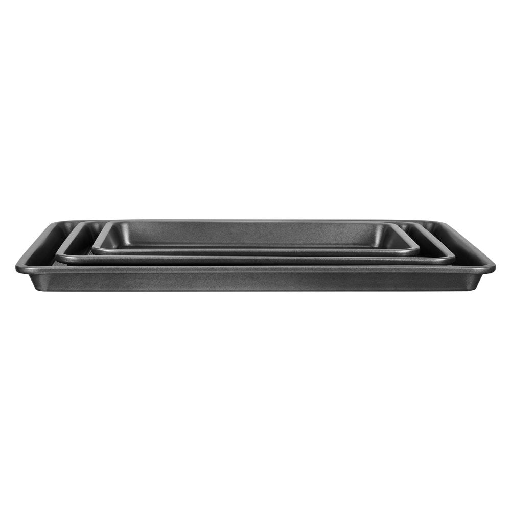 VEVOR Baking Pans Set, 3-Piece, Nonstick Carbon Steel Cookware Sheets & Trays, Stackable Kitchen Oven Bakeware Cooking Sets with Silicone Handles, Easy to Clean, for Baking Cookie Cake Muffin Bread