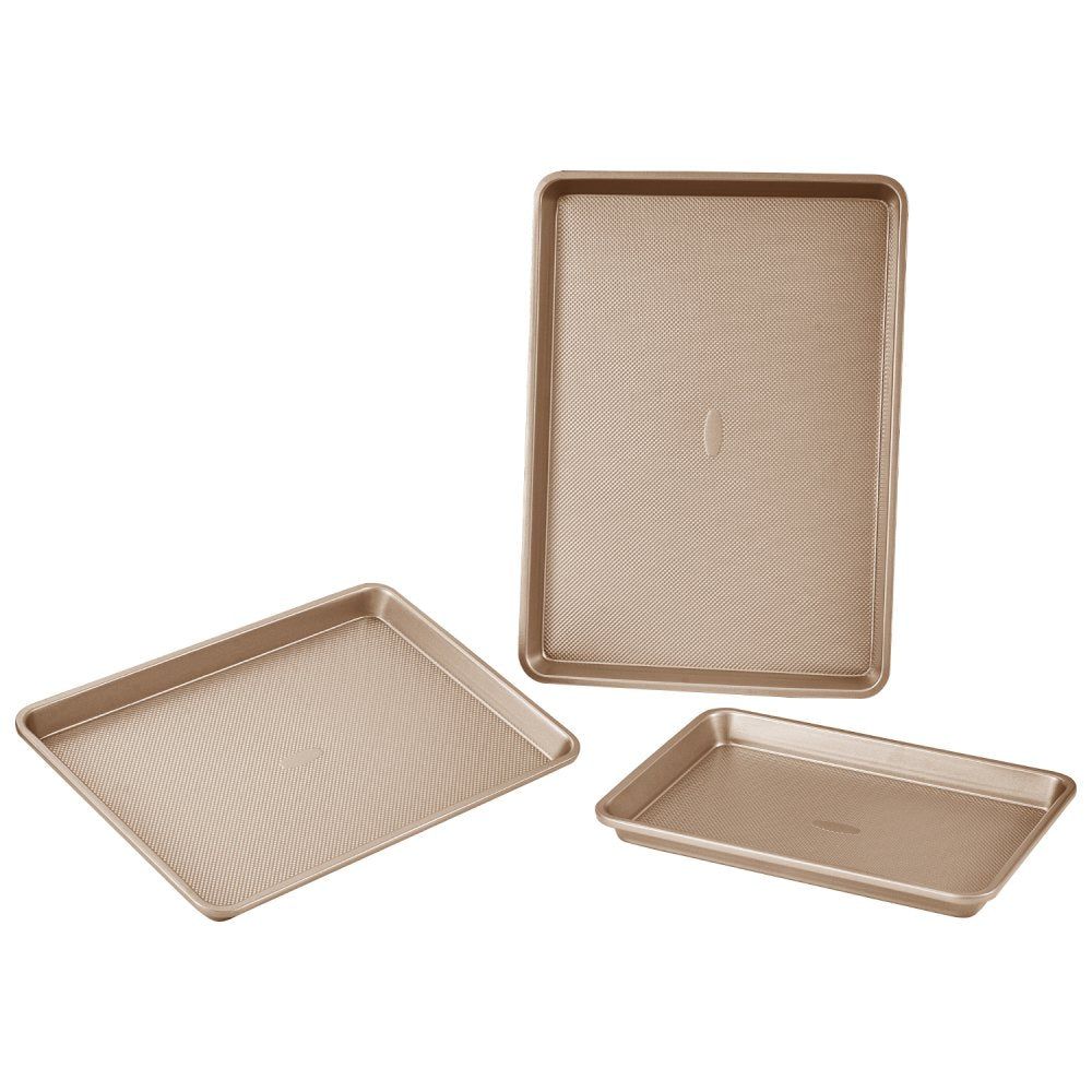 VEVOR Baking Pans Set, 3-Piece, Nonstick Carbon Steel Cookware Sheets & Trays, Stackable Kitchen Oven Bakeware Cooking Sets with Silicone Handles, Easy to Clean, for Baking Cookie Cake Muffin Bread