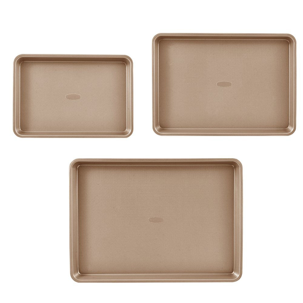 VEVOR Baking Pans Set, 3-Piece, Nonstick Carbon Steel Cookware Sheets & Trays, Stackable Kitchen Oven Bakeware Cooking Sets with Silicone Handles, Easy to Clean, for Baking Cookie Cake Muffin Bread