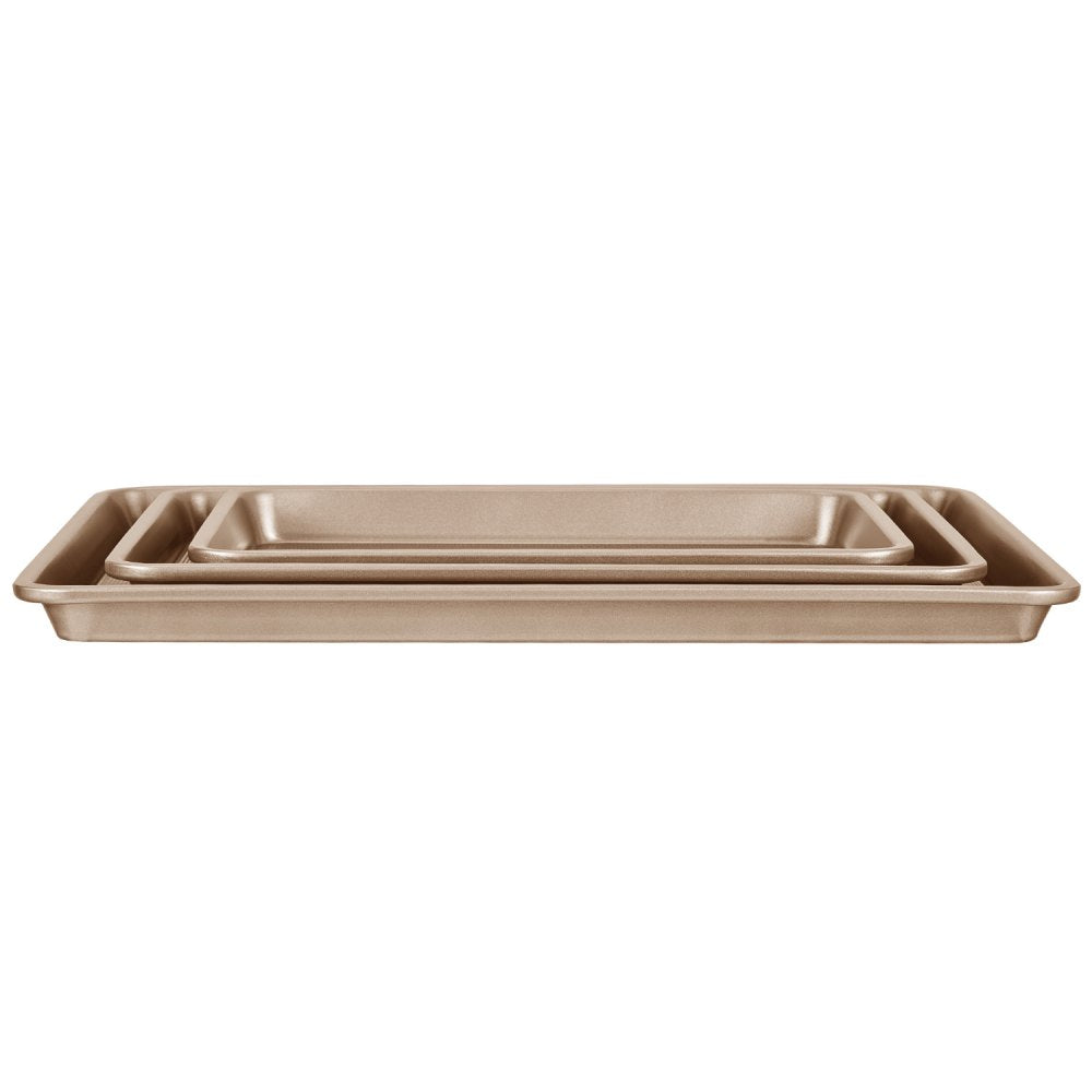 VEVOR Baking Pans Set, 3-Piece, Nonstick Carbon Steel Cookware Sheets & Trays, Stackable Kitchen Oven Bakeware Cooking Sets with Silicone Handles, Easy to Clean, for Baking Cookie Cake Muffin Bread
