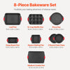 VEVOR Baking Pans Set, 8-Piece, Nonstick Carbon Steel Cookware Sheets & Trays, Stackable Kitchen Oven Bakeware Cooking Sets with Silicone Handles, Easy to Clean, for Baking Cookie Cake Muffin Bread