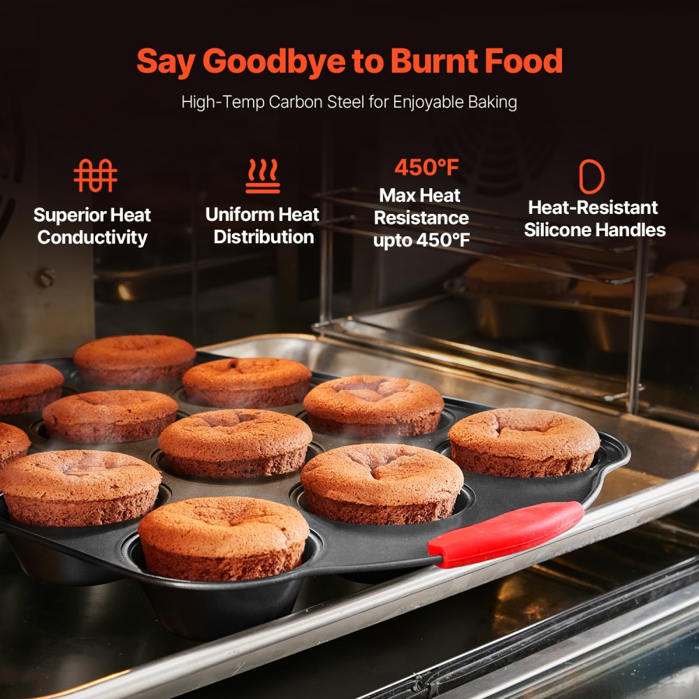 VEVOR Baking Pans Set, 8-Piece, Nonstick Carbon Steel Cookware Sheets & Trays, Stackable Kitchen Oven Bakeware Cooking Sets with Silicone Handles, Easy to Clean, for Baking Cookie Cake Muffin Bread