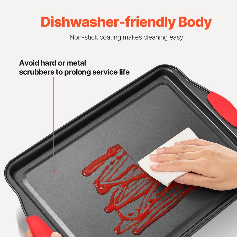 VEVOR Baking Pans Set, 8-Piece, Nonstick Carbon Steel Cookware Sheets & Trays, Stackable Kitchen Oven Bakeware Cooking Sets with Silicone Handles, Easy to Clean, for Baking Cookie Cake Muffin Bread