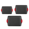 VEVOR Baking Pans Set, 3-Piece, Nonstick Carbon Steel Cookware Sheets & Trays, Stackable Kitchen Oven Bakeware Cooking Sets with Silicone Handles, Easy to Clean, for Baking Cookie Cake Muffin Bread