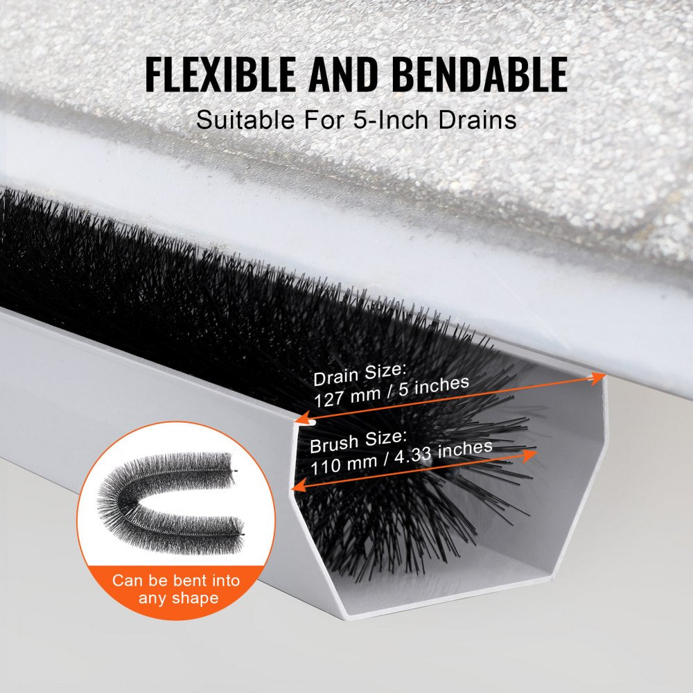 VEVOR Gutter Brush, 80 Feet Total Length 4.33 inch Diameter Gutter Cleaning Tools, Ground-Level Gutter Brush Leaf Guard for 5 Inch Gutters, Easily Clear roof Leaves and Debris, 27 Pack