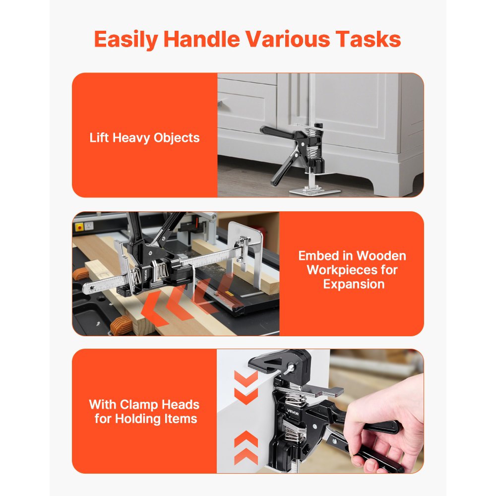 VEVOR Labor Saving Arm Jack, 2 PCS 330 lbs Bearing Capacity, Lifting up to 7.1", Metal Hand Lifting Jack Tool with Magnetic Level, Adjustable Height, for Door, Window, Furniture, Woodworking, Black