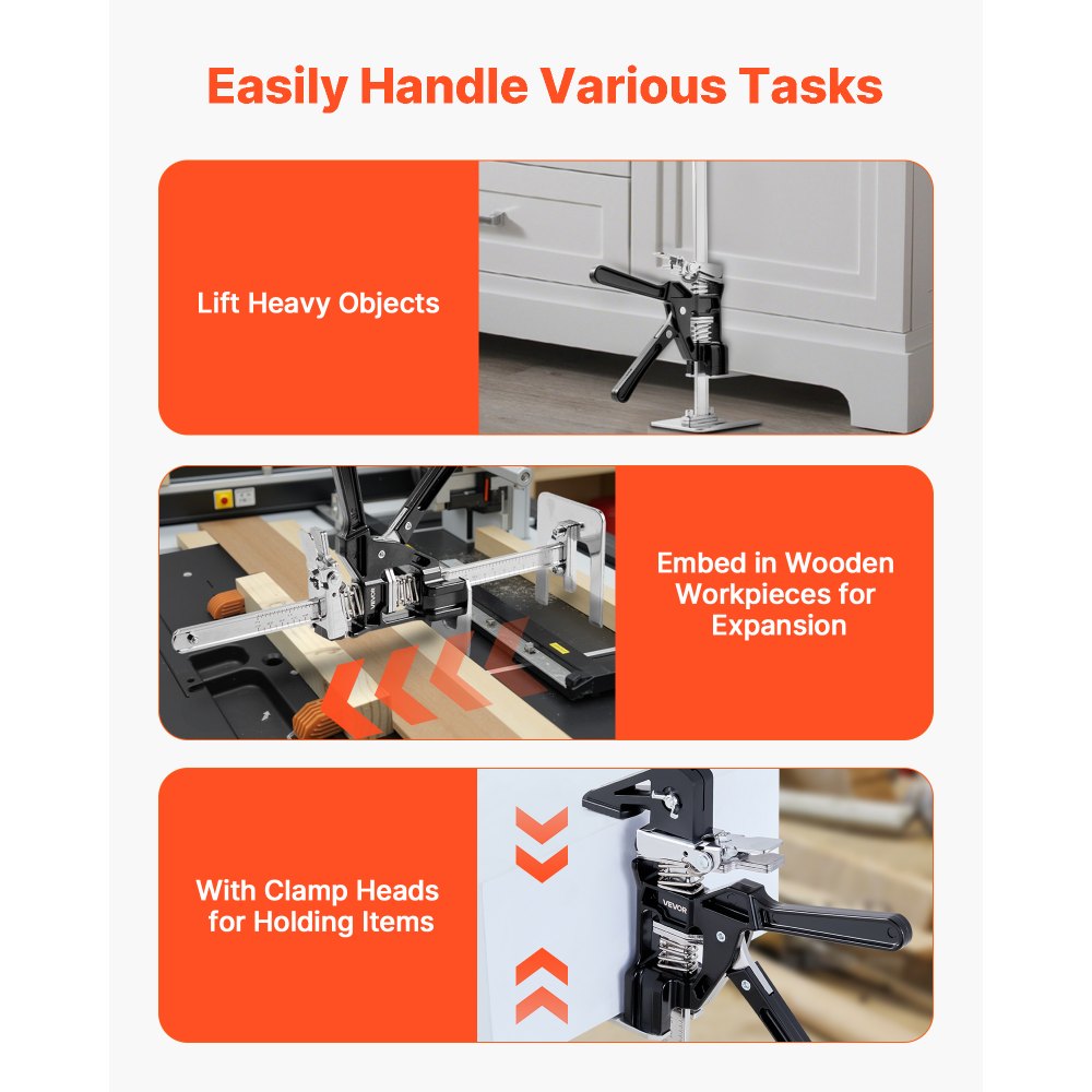VEVOR Labor Saving Arm Jack, 2 PCS 440 lbs Bearing Capacity, Lifting up to 9.3", Metal Hand Lifting Jack Tool with Magnetic Level, 2 Adjustment Modes, for Door, Window, Furniture, Woodworking, Black