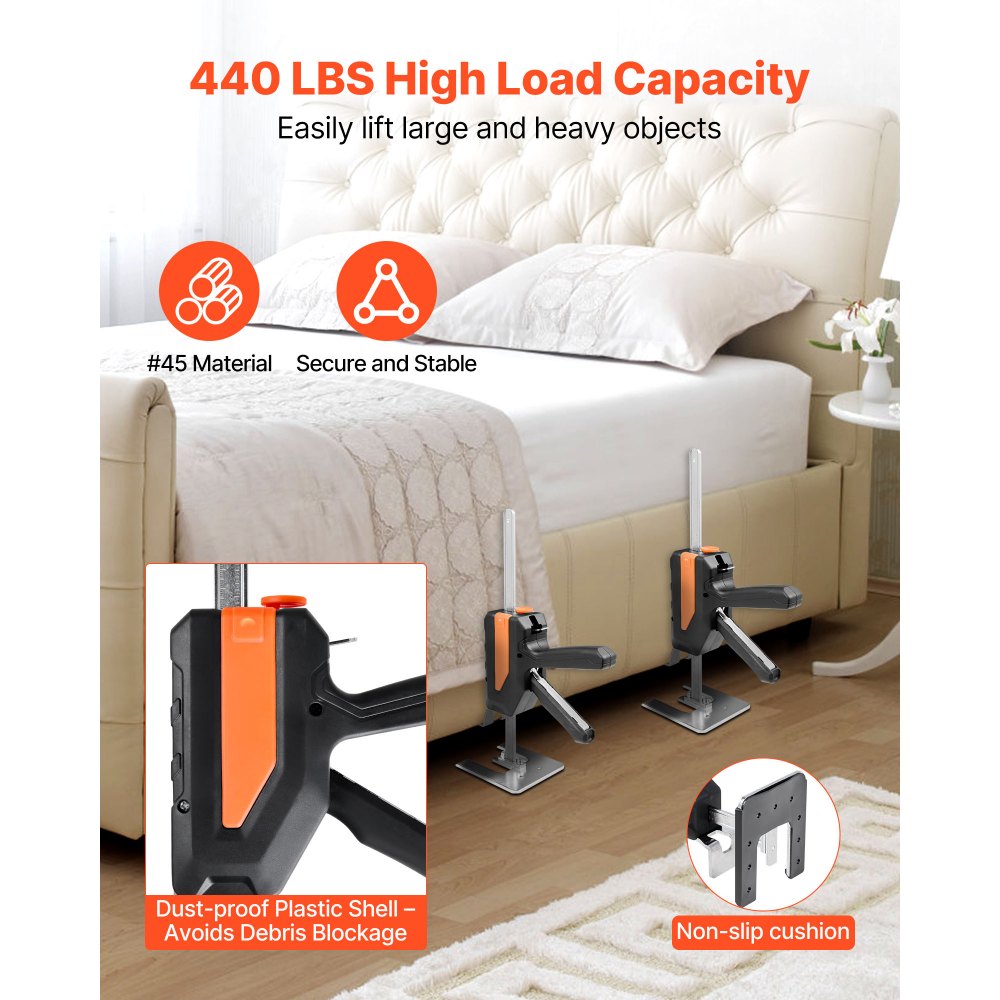 VEVOR Labor Saving Arm Jack, 2 PCS 440 lbs Bearing Capacity, Lifting up to 7.7", Metal Hand Lifting Jack Tool with Magnetic Level, 2 Adjustment Modes, for Door, Window, Furniture, Woodworking, Black