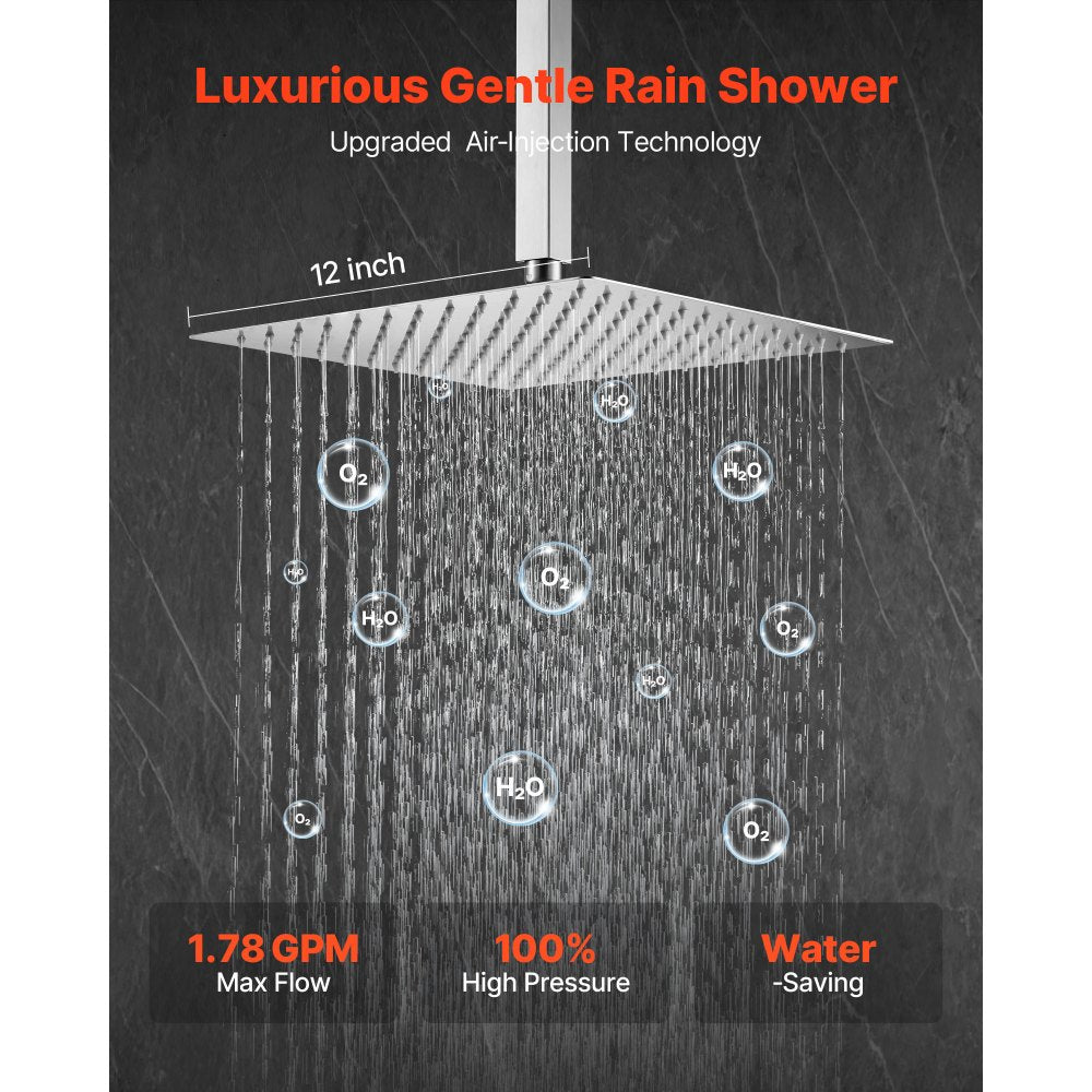 VEVOR Shower Faucet Set, Rainfall Bathroom Shower System with 12-Inch Square Rain Shower Head and Handheld Spray, Ceiling Mount Bath Fixtures with Brass Valve and Trim Kit, Brushed Nickel