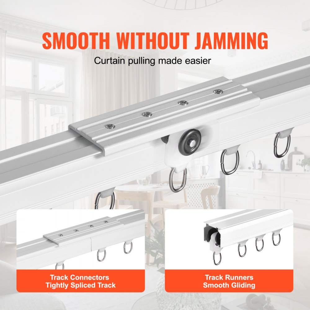 VEVOR Ceiling Curtain Track Set, 11.8 FT/3.6 Meter, Sliding Ceiling Track System for Curtains, Room Divider Curtain Track Ceiling/Wall Mounted for Living Room Bedroom with Hooks and Hardware, White