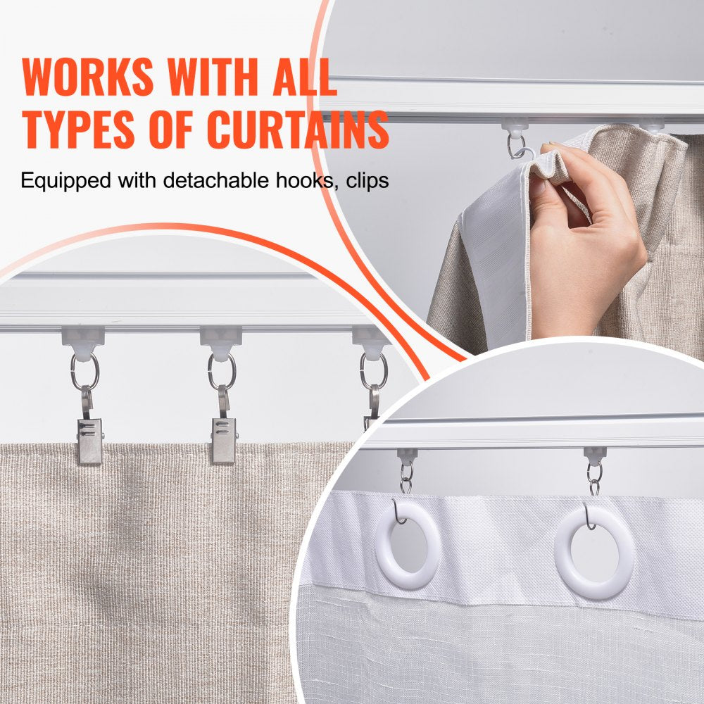 VEVOR Ceiling Curtain Track Set, 5.9 FT/1.8 Meter, Sliding Ceiling Track System for Curtains, Room Divider Curtain Track Ceiling/Wall Mounted for Living Room Bedroom with Hooks and Hardware, White
