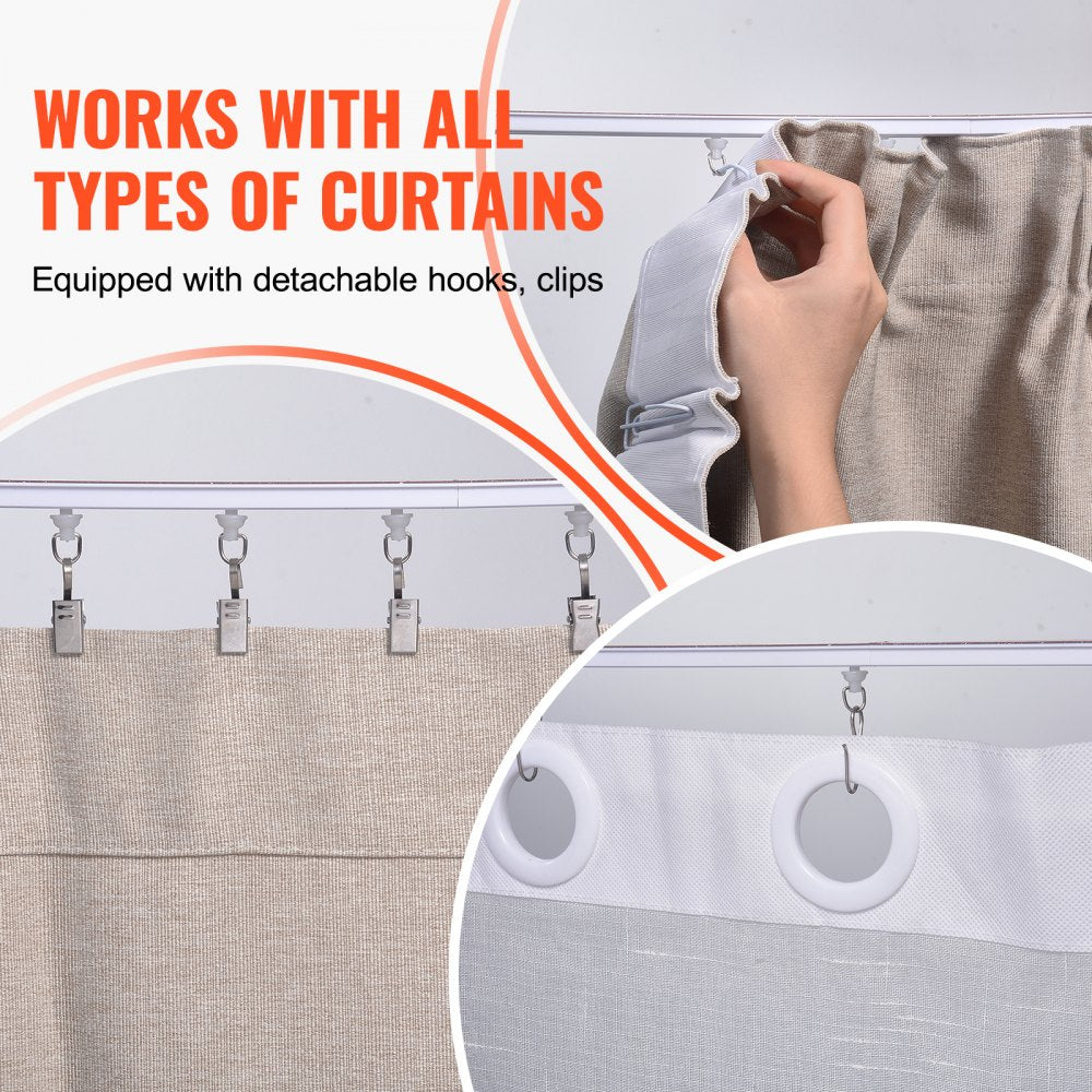 VEVOR Ceiling Curtain Track Set, 9.9 FT/3 Meter, Self Adhesive, No Drill Ceiling Track System for Curtains, Room Divider Curtain Track Ceiling Mounted for Living Room with Hooks and Hardware, White