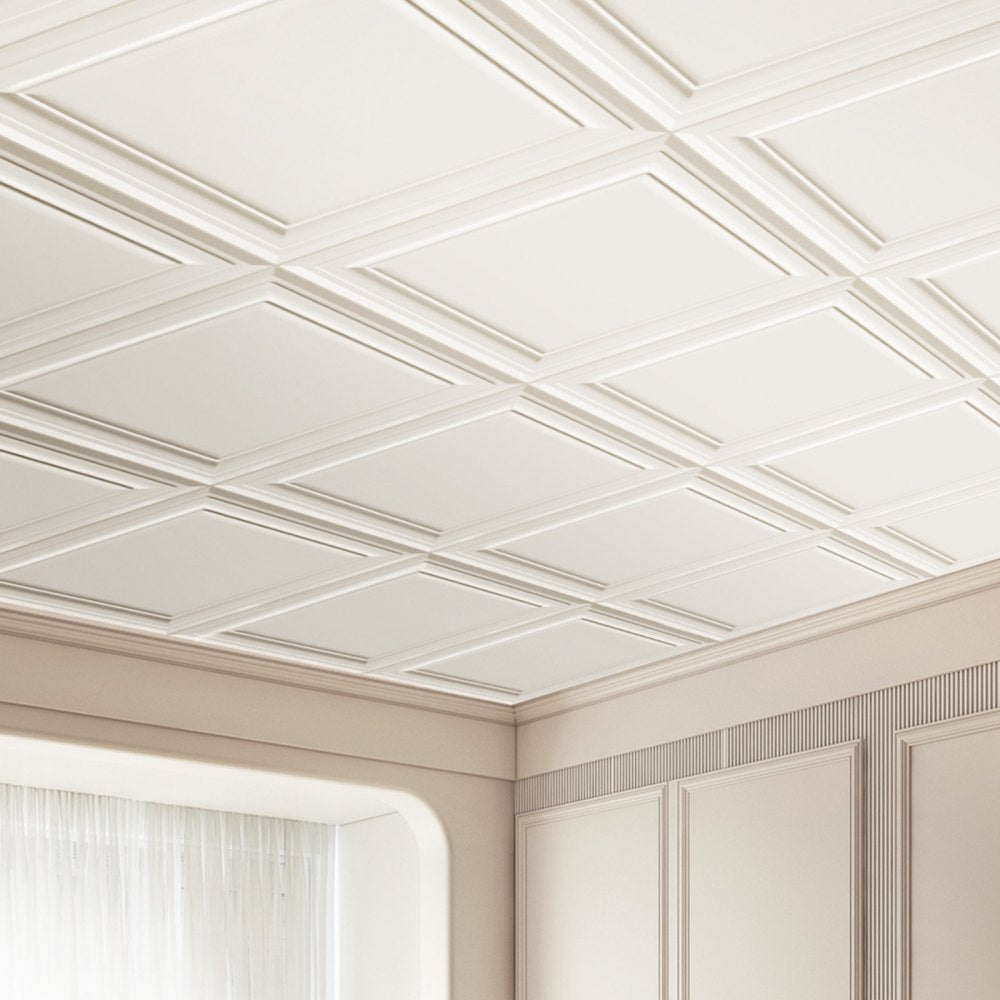 VEVOR Ceiling Tiles, 16-Pack 20 x 20 in, Drop Ceiling Tiles Premium Polystyrene Sheet, Easy Installation/ Cutting Plastic Glue-up Ceiling Tile, Basement Ceiling Covering for Home/Office Decoration