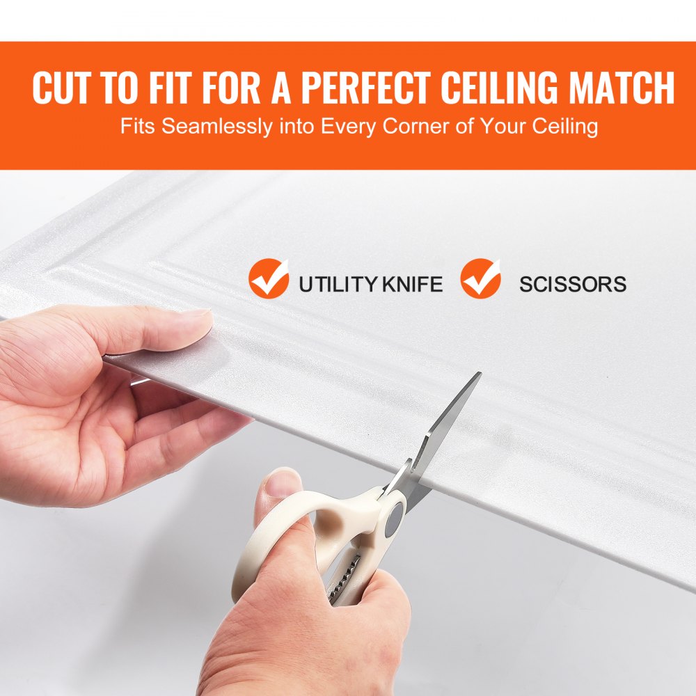 VEVOR Ceiling Tiles, 48-Pack 20 x 20 in, Drop Ceiling Tiles Premium Polystyrene Sheet, Easy Installation/ Cutting Plastic Glue-up Ceiling Tile, Basement Ceiling Covering for Home/Office Decoration