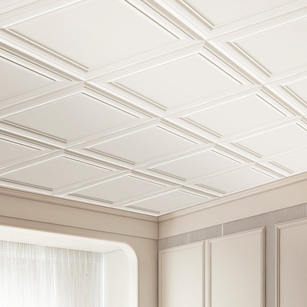 VEVOR Ceiling Tiles, 48-Pack 20 x 20 in, Drop Ceiling Tiles Premium Polystyrene Sheet, Easy Installation/ Cutting Plastic Glue-up Ceiling Tile, Basement Ceiling Covering for Home/Office Decoration