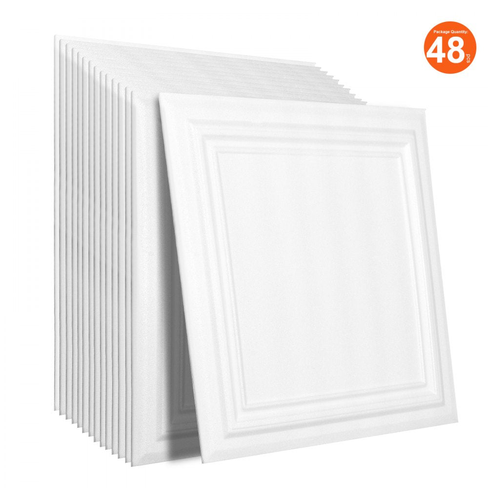 VEVOR Ceiling Tiles, 48-Pack 20 x 20 in, Drop Ceiling Tiles Premium Polystyrene Sheet, Easy Installation/ Cutting Plastic Glue-up Ceiling Tile, Basement Ceiling Covering for Home/Office Decoration