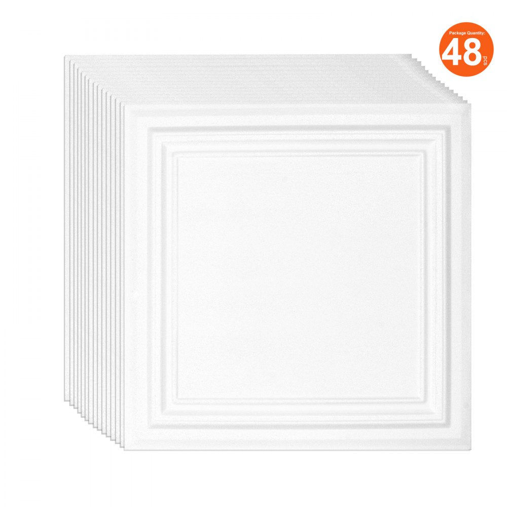 VEVOR Ceiling Tiles, 48-Pack 20 x 20 in, Drop Ceiling Tiles Premium Polystyrene Sheet, Easy Installation/ Cutting Plastic Glue-up Ceiling Tile, Basement Ceiling Covering for Home/Office Decoration