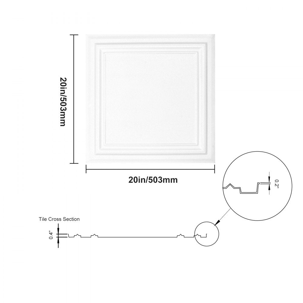 VEVOR Ceiling Tiles, 96-Pack 20 x 20 in, Drop Ceiling Tiles Premium Polystyrene Sheet, Easy Installation/ Cutting Plastic Glue-up Ceiling Tile, Basement Ceiling Covering for Home/Office Decoration
