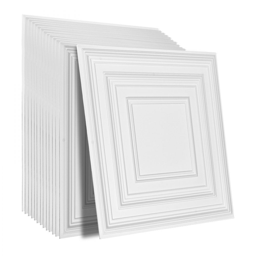 VEVOR Ceiling Tiles, 12-Pack 24 x 24 in, Drop Ceiling Tiles Premium PVC Sheet, Easy Installation/ Cutting Plastic Glue-up Ceiling Tile, Ceiling Covering for Home/Office Decoration, White Peg Pattern