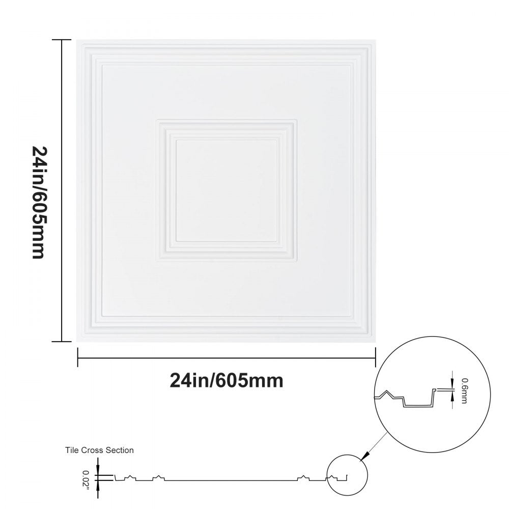 VEVOR Ceiling Tiles, 12-Pack 24 x 24 in, Drop Ceiling Tiles Premium PVC Sheet, Easy Installation/ Cutting Plastic Glue-up Ceiling Tile, Ceiling Covering for Home/Office Decoration, White Geometric
