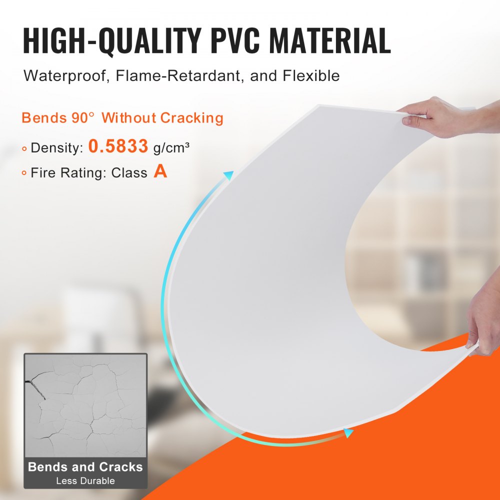 VEVOR Ceiling Tiles, 10-Pack 24 x 48 in, Drop Ceiling Tiles Premium PVC Foam Sheet, Fire-Rated & Good Flexibility & Easy Installation, Ceiling Covering for Home/Office Decoration, Smooth White