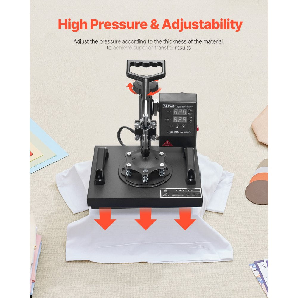 VEVOR Heat Press Machine 12 x 10 Inch T-Shirt Press 750 W Powerful Black, for T-Shirts, Garments, Bags, LCD Screen Display, Precise Control, Heat Transfer Sublimation Machine, Fast and Even Heating