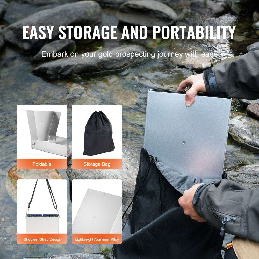 VEVOR Folding Sluice Box Gold Panning Kit,  50 Inch 23pc Gold Prospecting Equipment Kit with Gold Pan, Classifier Screen, Separating Magnet, Backpack and More