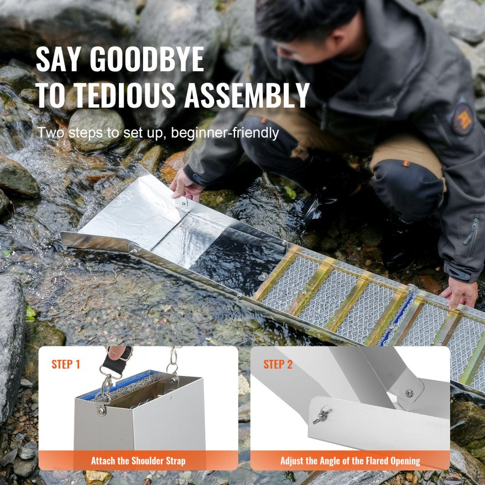 VEVOR Folding Sluice Box Gold Panning Kit,  50 Inch 23pc Gold Prospecting Equipment Kit with Gold Pan, Classifier Screen, Separating Magnet, Backpack and More