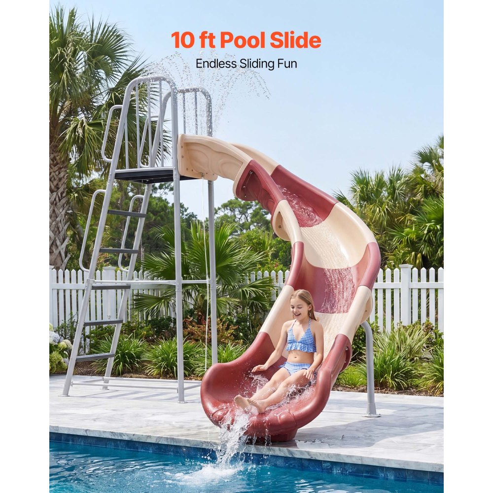 VEVOR Water Slide, Big 10 ft Outdoor Waterslide with Built in Adjustable Sprinkler and Ladder, Free Standing Pool Slide, Metal & Plastic Playground Equipment, Platform for Backyard Fun Activities
