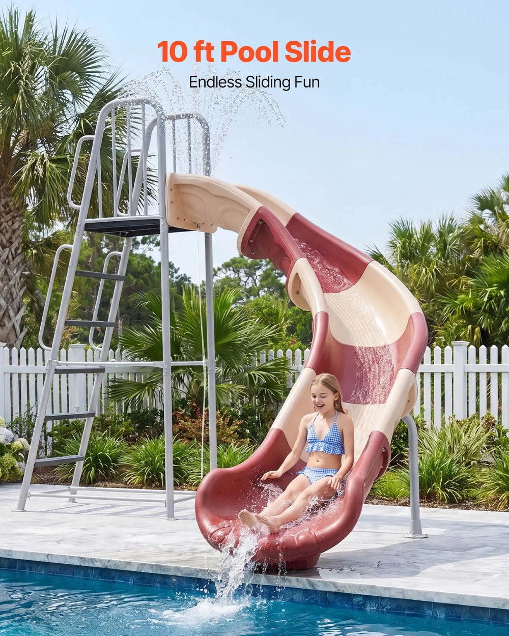 VEVOR Water Slide, Big 10 ft Outdoor Waterslide with Built in Adjustable Sprinkler and Ladder, Free Standing Pool Slide, Metal & Plastic Playground Equipment, Platform for Backyard Fun Activities
