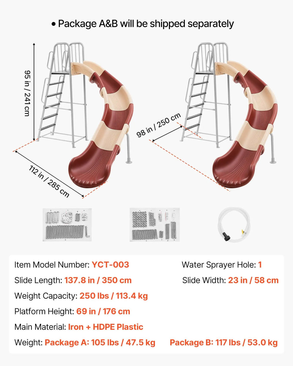 VEVOR Water Slide, Big 10 ft Outdoor Waterslide with Built in Adjustable Sprinkler and Ladder, Free Standing Pool Slide, Metal & Plastic Playground Equipment, Platform for Backyard Fun Activities