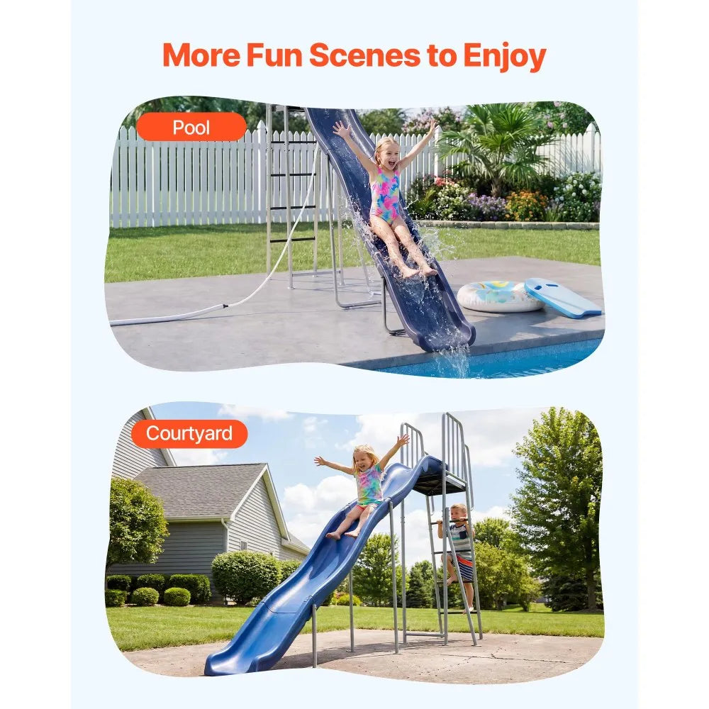 VEVOR Water Slide, Big 10 ft Outdoor Waterslide for Kids, Free Standing Pool Slide with Built in Adjustable Sprinkler and Climbing Ladder, Metal Plastic Playground Equipment, Platform for Backyard Fun