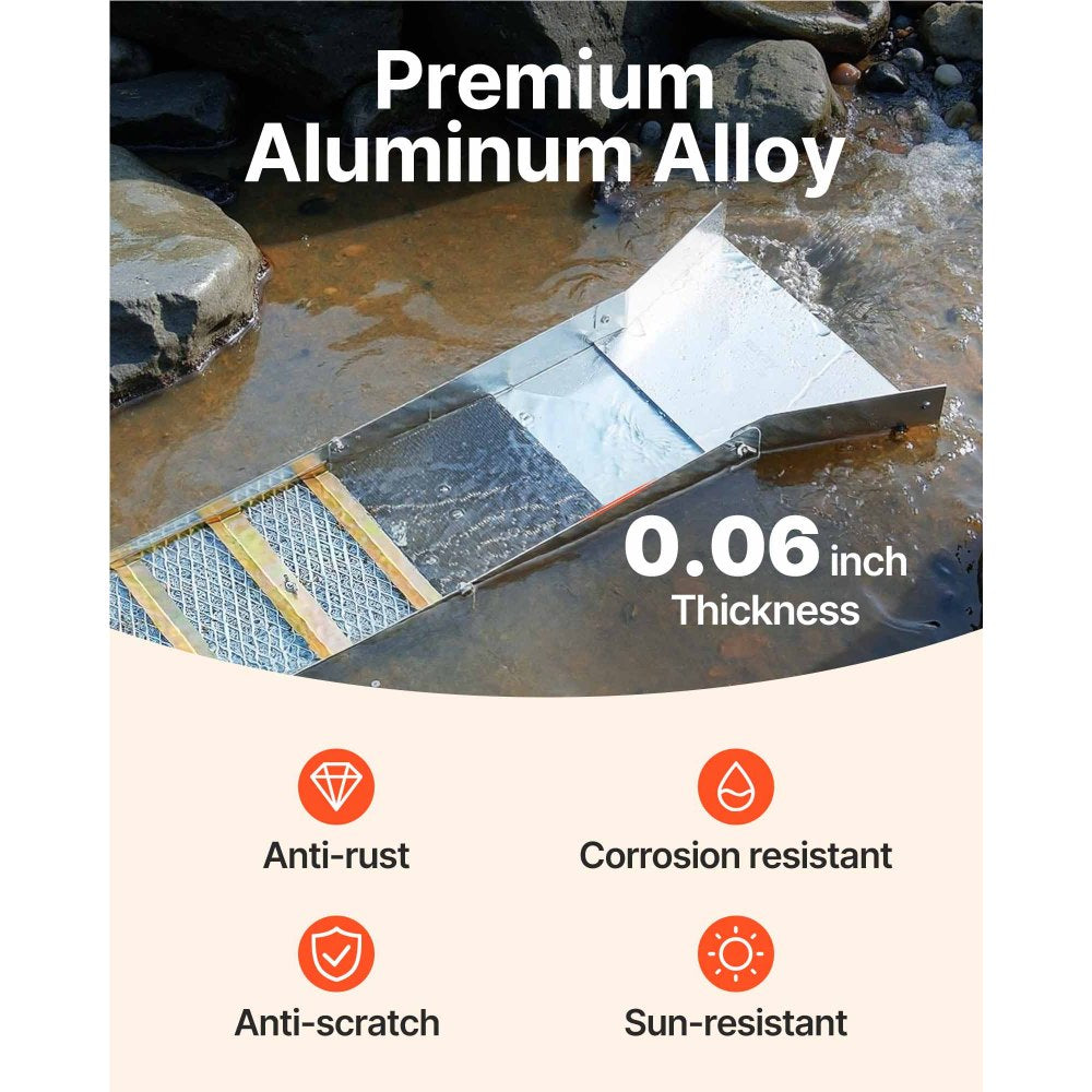VEVOR Folding Aluminum Alloy Sluice Box, Compact 50" Sluice Boxes for Gold, Lightweight Gold Sluice Equipment, Portable Sluice Boxes with Miner's Moss, River, Creek, Gold Panning, Prospecting, Dredgin