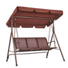 VEVOR 3-Seat Patio Swing Chair, Outdoor Patio Swing with Adjustable Canopy, Porch Swing with Armrests, Teslin Fabric and Alloy Steel Frame, for Balcony, Backyard, Patio, Garden, Poolside, Brown