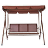 VEVOR 3-Seat Patio Swing Chair, Outdoor Patio Swing with Adjustable Canopy, Porch Swing with Armrests, Teslin Fabric and Alloy Steel Frame, for Balcony, Backyard, Patio, Garden, Poolside, Brown