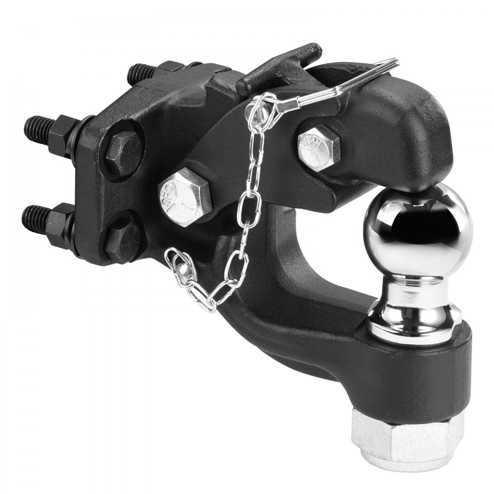 VEVOR Pintle Hook, 20000 lbs Towing Capacity, Trailer Hitches Receiver Hook Combination 2-inch Hitch Ball, Fits for 2.5 to 3-inch Lunette Ring with Mounting Kit, Wear-resistant, Black Powder Coat