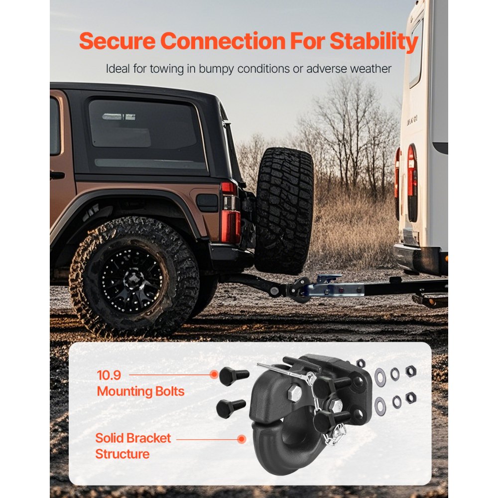 VEVOR Pintle Hook, 30000 lbs Towing Capacity, Trailer Hitches Receiver Hook Fits for 2.5 to 3-inch Lunette Ring with Mounting Kit, Wear-resistant, Black Powder Coat, Suitable for Various Vehicles