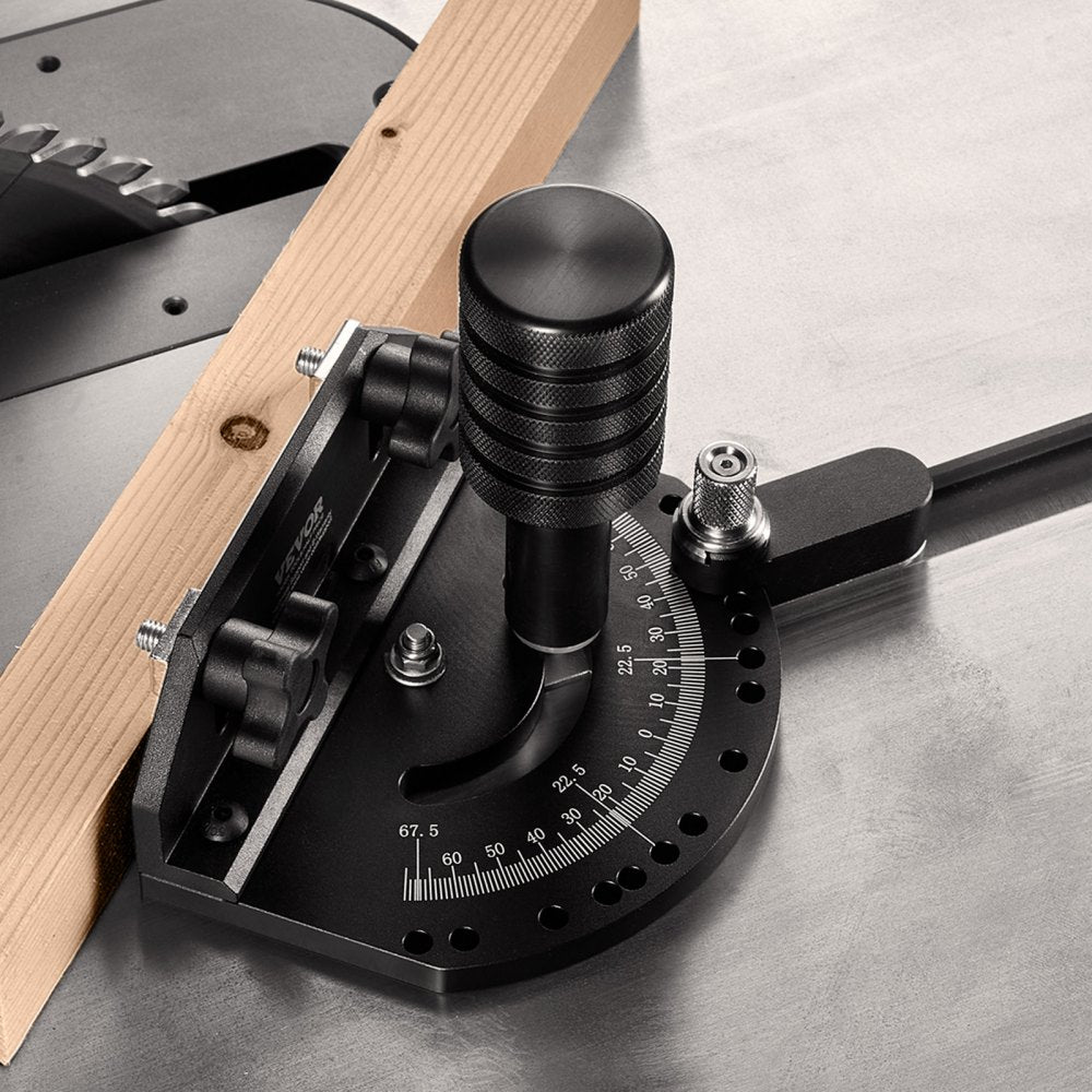 VEVOR Accurate Miter Gauge, Fits Slots 3/4'' x 3/8'', Crafted from Aluminum Alloy, Features 15 Adjustable Angle Stops, Spring-Loaded Plunger & Detachable Disc, Ideal for Woodwork & Table Saws