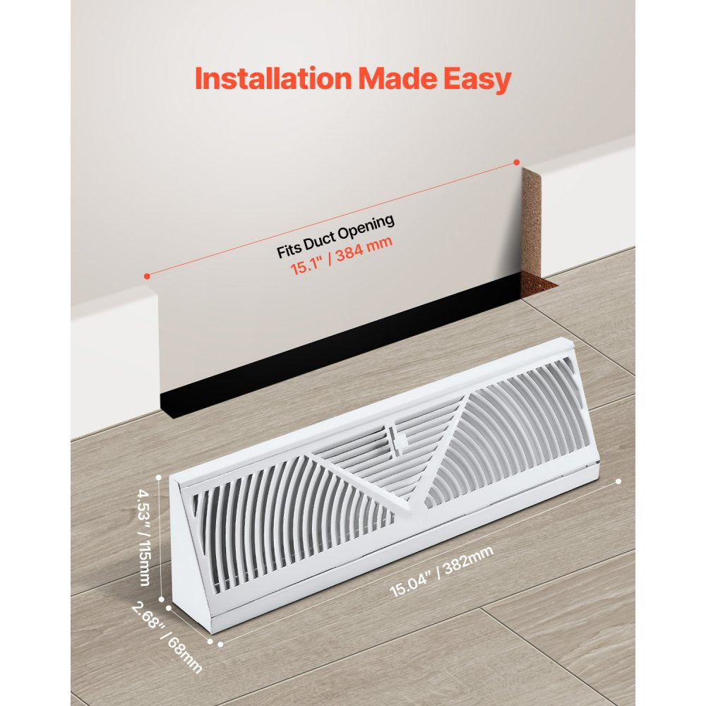 VEVOR 15-Inch Floor Registers, 10-Pack Baseboard Registers, HVAC Heavy-Duty Walkable Iron Floor Vents, Rustproof Anti-Peeling Air Vents Deflector Adjustable with Metal Damper for Home & Office, White