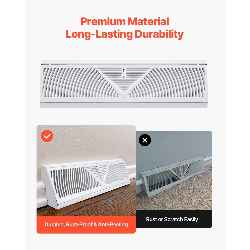 VEVOR 18-Inch Floor Registers, 10-Pack Baseboard Registers, HVAC Heavy-Duty Walkable Iron Floor Vents, Rustproof Anti-Peeling Air Vents Deflector Adjustable with Metal Damper for Home & Office, White