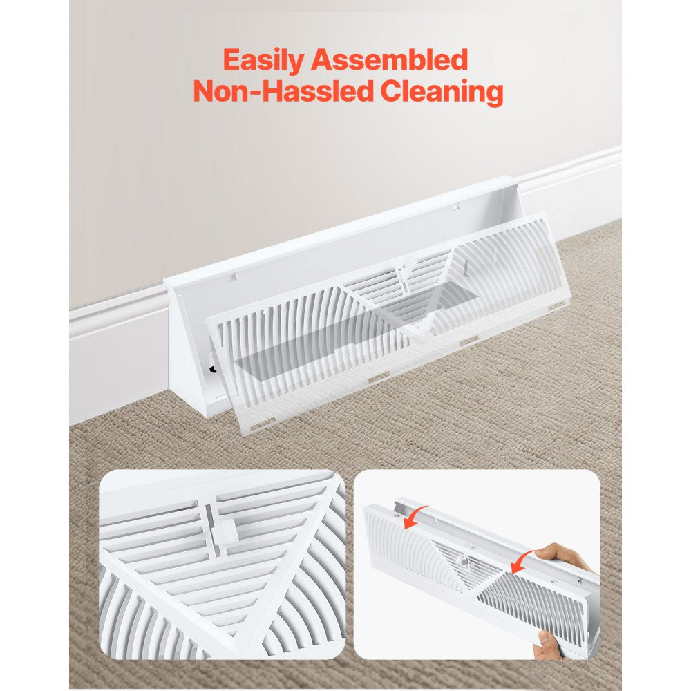 VEVOR 18-Inch Floor Registers, 10-Pack Baseboard Registers, HVAC Heavy-Duty Walkable Iron Floor Vents, Rustproof Anti-Peeling Air Vents Deflector Adjustable with Metal Damper for Home & Office, White