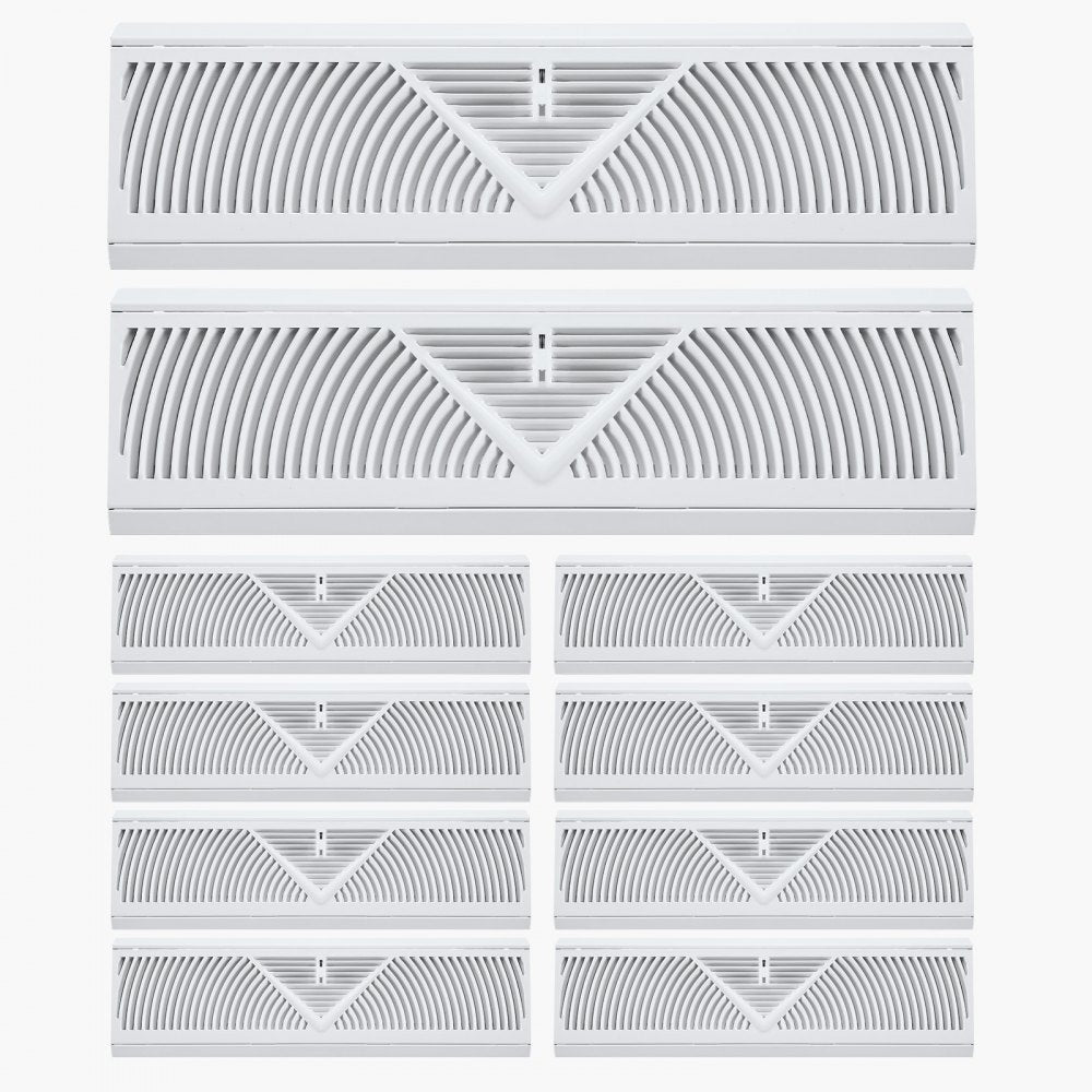 VEVOR 18-Inch Floor Registers, 10-Pack Baseboard Registers, HVAC Heavy-Duty Walkable Iron Floor Vents, Rustproof Anti-Peeling Air Vents Deflector Adjustable with Metal Damper for Home & Office, White