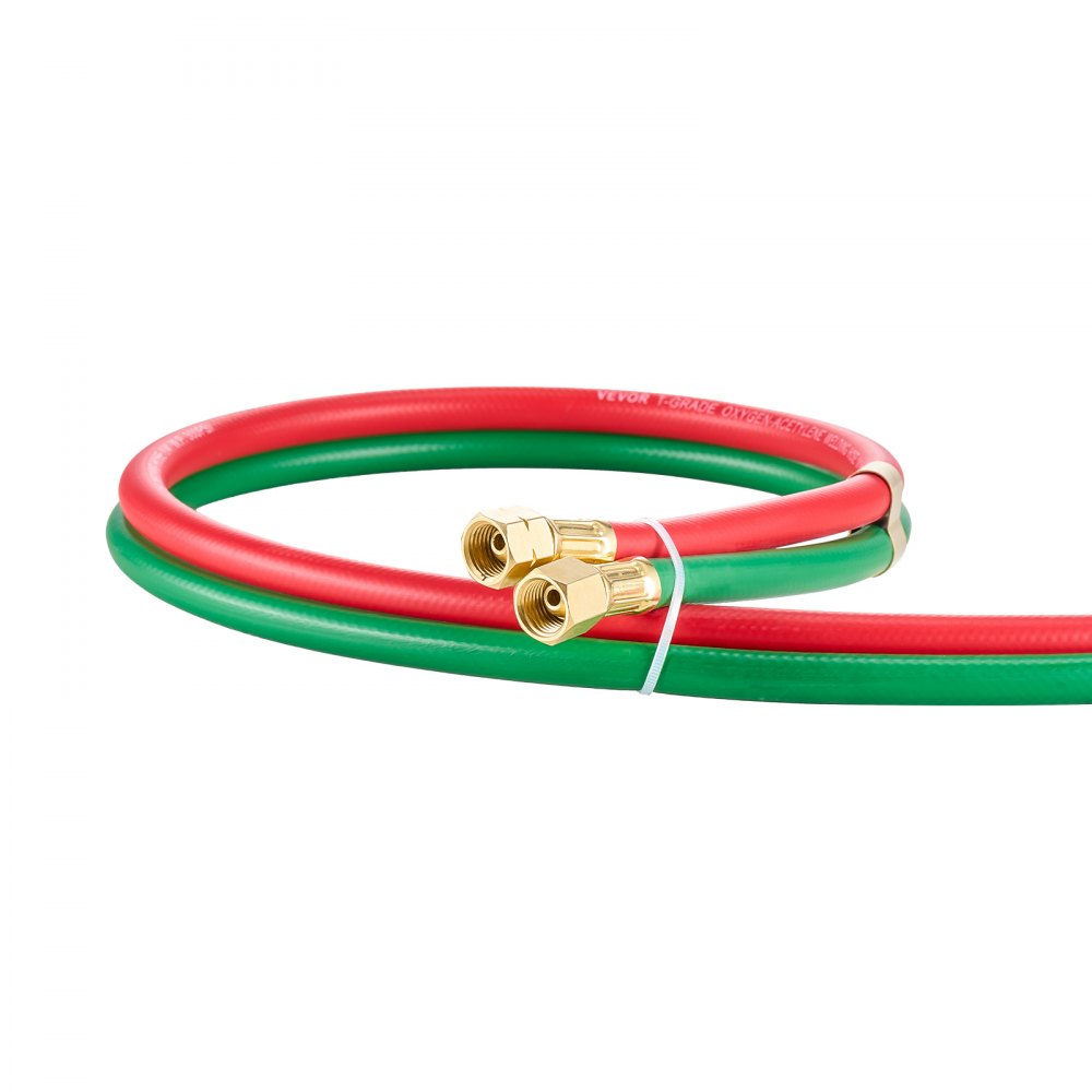 VEVOR Oxygen Acetylene Hose, 1/4-Inch x 100FT Oxy Acetylene Hose with 9/16"-18 B Fitting, 300PSI T Grade Welding Cutting Torch Twin Hose, Compatible with Oxygen, Acetylene, Propane and Other Fuel Gases