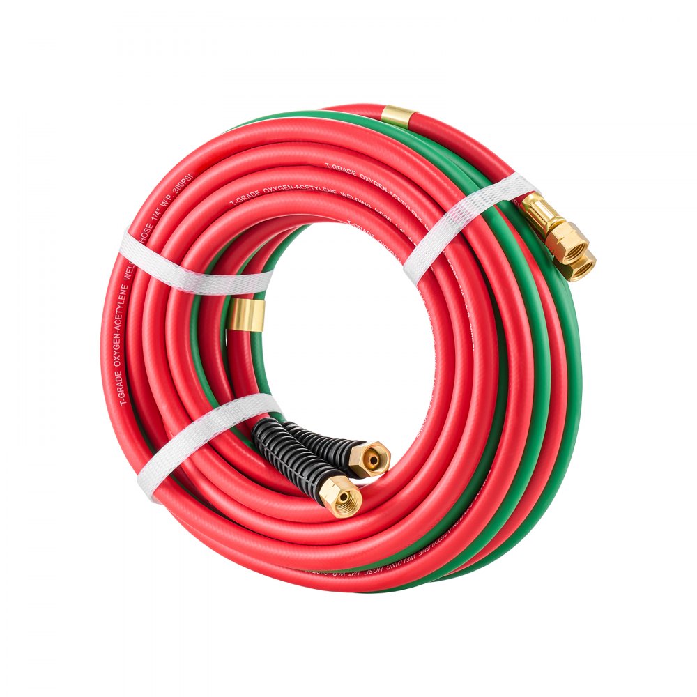 VEVOR Oxygen Acetylene Hose, 1/4-Inch x 25FT Oxy Acetylene Hose with 9/16"-18 B Fitting, 300PSI T Grade Welding Cutting Torch Twin Hose, Compatible with Oxygen, Acetylene, Propane and Other Fuel Gases