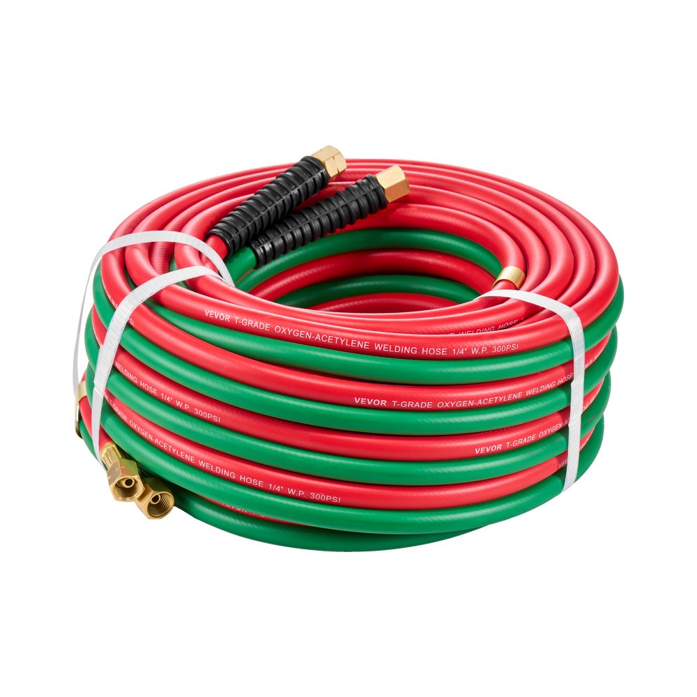 VEVOR Oxygen Acetylene Hose, 1/4-Inch x 50FT Oxy Acetylene Hose with 9/16"-18 B Fitting, 300PSI T Grade Welding Cutting Torch Twin Hose, Compatible with Oxygen, Acetylene, Propane and Other Fuel Gases