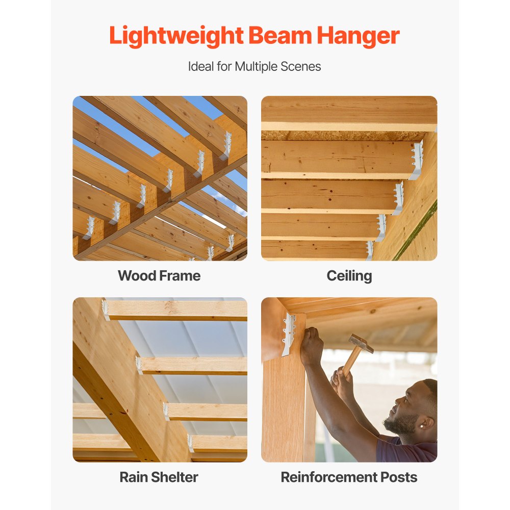 VEVOR 50 Pcs Joist Hanger, Inner Dimensions 1.57 x 1.50 x 7.83 inch / 40 x 38 x 199 mm, Rafter Hurricane Ties Joist Hangers with Rustproof Coating, Tie Brackets for Floor Deck and Ceiling Trusses